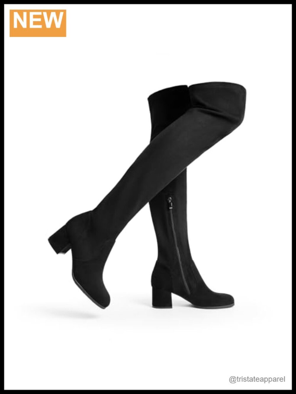 Over the Knee Thigh High Boots Faux Suede Block Heel Round Toe Zip